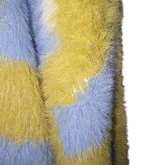 Artistic Works by Lu Womans Fuzzy Checkered Star Knit Sweater Green Blue Medium - Picture 6 of 11